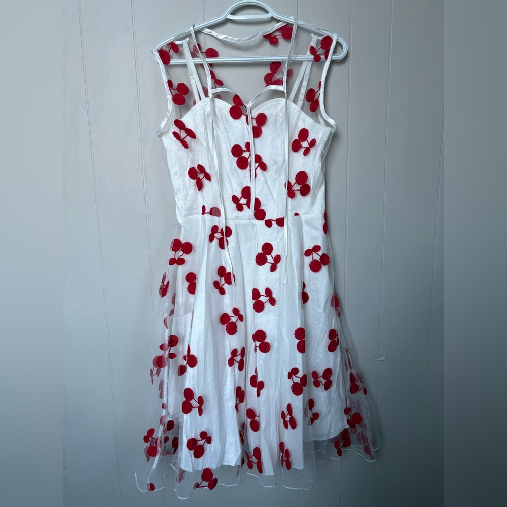 NWOT 60’s Inspired Voodoo Vixen Cherry Embroidered Flare Dress (XL) - Picture 2 of 5